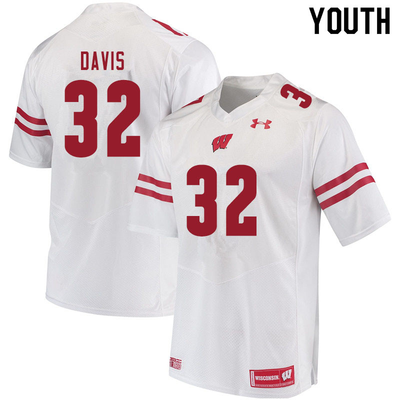 Youth #32 Julius Davis Wisconsin Badgers College Football Jerseys Sale-White - Click Image to Close